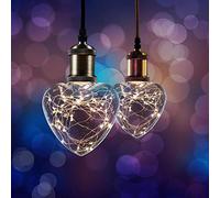 XQ-lite Lot de 2 câbles LED en cuivre en forme de cœur H128 Starry 1,5 W E27 transparent blanc chaud 2700 K