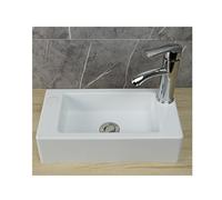 XRB2050 Lave Main Blanc, 16x8x4inch Lave Mains Rectangulaire Plastic avec Kit de Drainage, Lave Main Comptoir | Montage Mural Pour Salle De Bain WC Vestiaires ou Buanderies D Robinet Chaud et Froid