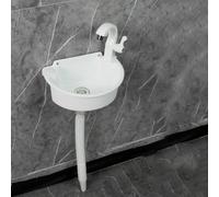 XRB2050 Lave Main Blanc, Lave Mains Semi-Circulaire Plastic avec Kit de Drainage, 30x21x10.5 cm Lave Main Montage Mural Pour Salle De Bain WC Vestiaires ou Buanderies A Robinet Froid Simple