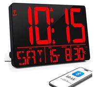 XREXS Horloge Murale Numérique 13" Bluetooth Calibrage Automatique | Luminosité et son réglables, affiche heure, date, température, minuterie et réveil pour maison et bureau