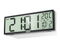 XREXS Horloge Murale Numérique 14,5" DST Couleur Noire | Affiche heure, calendrier et température, fonctionnement à piles, idéale pour chambre, salon t bureau