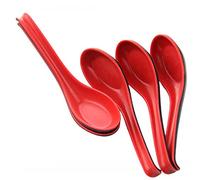 Xrten Cuillère à Soupe, Mélamine,Cuillère à Long Manche Style Chinois en Mélamine, Rouge/Noir