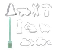 XRVRILE 9 Emporte Piece Patisserie Enfant, Emporte Piece Biscuit en Acier Inoxydable, Cookie Cutter Véhicules et Outils Chantier avec Pinceau Silicone, Petit Emporte Piece pour Anniversaire et Fêtes