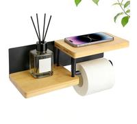XRVRILE Support Papier Toilette Mural - avec ou sans Perçage - Porte-Papier Toilette en Bois & Métal - Distributeur Rouleau Papier WC PQ - Noir & Bambou