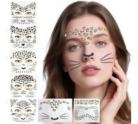 XRVRILE Tatouage Visage Léopard 7 Designs, Face Art Sticker Pailleté, Maquillage Visage Waterproof & Résistant à la Transpiration pour Carnaval, Festival, Halloween, Soirée & Cosplay