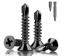 XRXYMQ 100 Pièces Vis Autoforeuse Noire Inox M4.8 x 25 mm Vis Autoforeuse Metal Noir 410 Tête Fraisée Autoperforante Pointe de Forage Autoperceuses pour Plastique Bois Tôle