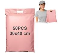 XRXYMQ 50 Pièces Pochette Envoie Colis Vinted 30x40 Cm Emballage Colis Vinted Poignée Enveloppe Plastique Expedition Résistante Imperméable Rose Sac Envoie pour Vêtements Livres Chaussures Objets0