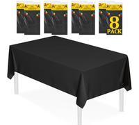XSEINO Lot de 8 nappes rectangulaires jetables imperméables en Plastique de qualité supérieure pour Anniversaire, Mariage, Remise de diplôme, 137,2 x 274,3 cm, Noir