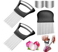 XSHAO® 2 Pcs Porte Tranche Oignons, Support Coupe Oignon avec Couteau Tranches Pomme terre et 2 Protege Doigt Cuisine Pour Viande/Oignons/Pommes De Terre/Tomates