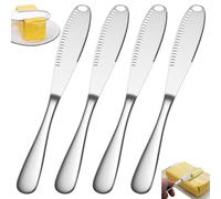 XSHAO® 4 Pcs Couteau à Beurre en Acier Inoxydable, 15 cm Couteau à Crème | avec Perforé Racloir à Beurre à Bord Dentelé, pour Couper et Tartiner Beurre, Fromage, Confitures (Argenté)