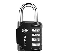 XShield 4-Digit Combination Padlock | Heavy-Duty Keyless Lock with 10,000 Code Options | Weather-Resistant Alloy Body | Ideal for Lockers, Gates, Gym, Outdoor & Travel - Black (Pack of 1)