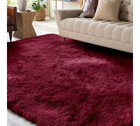 XSIVOD Tapis moelleux à poils longs, lavable, pour salon, antidérapant, extra large, doux, moderne, pour chambre à coucher, chambre à coucher, bordeaux, 120 x 160 cm