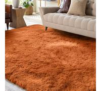 XSIVOD Tapis moelleux, long pile, orange, lavable, 200 x 300 cm, antidérapant, doux, moderne, chambre à coucher