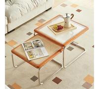 XSMYdpuk Table Basse, Table Basse carrée, Lot de 2, Table Basse en rotin, Table de Chevet Moderne, Table d'appoint Funky, Table d'appoint pour Salon et Petit Espace (Marron)