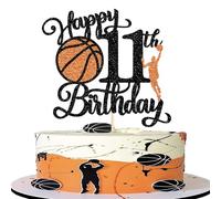 Xsstarmi 1 lot de décorations de gâteau d'anniversaire 11 ans - Paillettes - Joueur de basket-ball - Accessoire pour fête