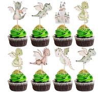 Xsstarmi Lot de 36 décorations double face pour cupcakes sur le thème du dragon, fête prénatale, fête d'anniversaire d'enfants, vert