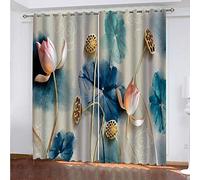 xszhqxxla 3D Rideau Salon Occultant Capucine Chinoise 170X200Cm Rideaux Occultants Thermiques Pour Chambre/Salon Tringles, Isolant Thermique, Phonique Et Energie Efficient, Lot De 2 Panneaux