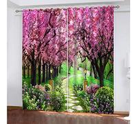 xszhqxxla Rideau Occultant 3D Fond De Sentier De Fleurs De Cerisier 280X180Cm 100% Polyester Isolé Thermiquement,Économie D'Énergie Reduire Le Bruit Traitement Pour Chambre Salon Chambre Des Enfants