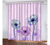 xszhqxxla Rideau Occultant Enfant Art Abstrait Fleur Pourpre 220X215Cm Rideaux Occultants D'Enfant 3D 100% Polyester Isolé Thermiquement Convient Aux Rideaux Du Salon De La Chambre Des Enfants