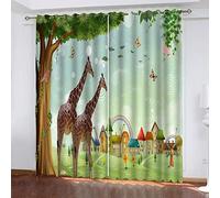 xszhqxxla Rideau Salon Occultant - Dessin Animé, Girafe 220X215Cm Isolant Thermique Rideaux À Oeillets Solid Lourd Décoration De Fenêtre pour Chambre Chambre De Garçon, Salon, Chambre