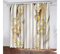 xszhqxxla Rideaux Avec Oeillets Salon Papillon Floral Doré 150X166Cm Occultant Polyester Rideaux Pack 2 Panneaux - Pour Fenêtres Avec Occultant Et Isolation Thermique Chambre D'Enfant Rideaux