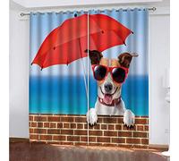 xszhqxxla Rideaux Occultants A Oeillets Chiot Parapluie Rouge Dessin Animé 220X215Cm 3D Chambre D'Enfant Cuisine Salon Décoration 3D Impression Rideau Occultant Polyester 2 Pièce Rideaux Chambre De Ga