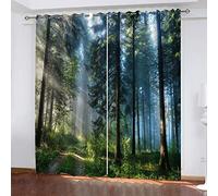 xszhqxxla Rideaux Occultants A Oeillets Forêt Verte Ensoleillée 220X215Cm 3D Chambre D'Enfant Cuisine Salon Décoration 3D Impression Rideau Occultant Polyester 2 Pièce Rideaux Chambre De Garçon, Salon