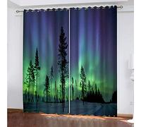 xszhqxxla Rideaux Occultants A Oeillets Scène De Neige De La Forêt Des Aurores Boréales 280X180Cm 3D Chambre D'Enfant Cuisine Salon Décoration 3D Impression Rideau Occultant Polyester 2 Pièce Rideaux