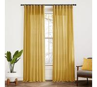 XTMYI Lot de 2 Panneaux de Rideaux Jaunes de 243,8 cm de Long pour Salon, décoration Moderne du Milieu du siècle, Rideaux bohème Transparents en Lin pour Chambre à Coucher, Ocre foncé