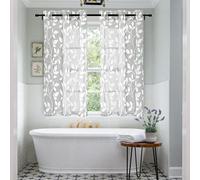 XTMYI Petits Rideaux de fenêtre Gris Clair pour Salle de Bain, Motif à Rayures et Feuilles pour Chambre à Coucher, Cuisine, Gris et Blanc, 122 cm de Long
