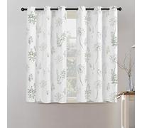 XTMYI Rideaux Courts de Salle de Bain pour Petite fenêtre, 80% occultants, Motif Fleurs Sauvages, Eucalyptus Aquarelle, pour Cuisine, Chambre d'enfant, 114 cm de Long, Vert Sauge et Gris