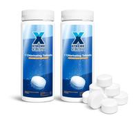 XtremeClear Lot de 2 cils de chlore stabilisés longue durée pour piscine, jacuzzi et spa, désinfectant pour petites piscines, tablettes à dissolution lente, 1,5 kg