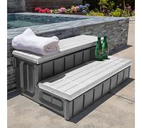 XtremepowerUS Marchepied Universel Robuste à 2 marches pour Spa et Jacuzzi avec Grand Compartiment de Rangement antidérapant, Gris