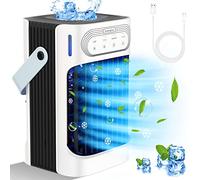 XTTANK 800ml Climatiseur Mobile, Refroidisseur d'air 4 en 1 à Oscillation 120°, Rafraîchisseur d'Air Portable avec Veilleuse 7 Couleurs, 3 Vitesses, Minuteur 2-8H, Mini Clim pour la Maison/Bureau