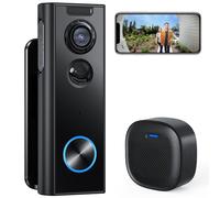 XTU Caméra de Sonnette sans Fil avec Carillon 2K HD, caméra vidéo WiFi avec Support d'angle, Audio bidirectionnel, Vision Nocturne, IP66, détection de Mouvement, Stockage SD/Cloud