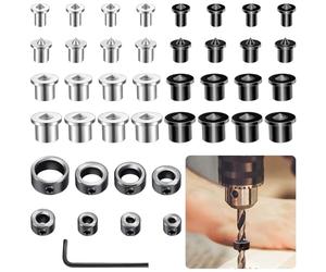 XTUDOU® 32 Pièces Centreur Tourillon, Pointe de Centrage Tourillon avec 8 Butée de Profondeur de Perçage et 1 Clé, pour Chevillage Charpenterie Menuiserie (6/8/10/12 mm)