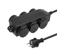 XUANSHI Bloc multiprise 6 prises, IP44, pour l'extérieur, avec câble d'extension en caoutchouc, prise extérieure, pour pièces humides, répartiteur de courant de jardin (2 m, noir)