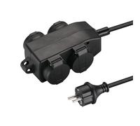 XUANSHI Bloc multiprise, à 4 prises, IP44, pour l'extérieur, avec câble d'extension en caoutchouc, prise extérieure, pour pièces humides, répartiteur de courant de jardin (5 m, noir)