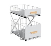 XUANYU 1-pc Réglable Rangements sous Evier 2 Niveaux Organisateur Coulissant Rangement Sous Évier à 2 Niveaux Organisateur de Cuisine avec 2 Paniers Coulissants en Métal, 1 Blanc
