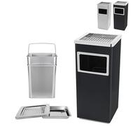 XUANYU 48L Poubelle avec Cendrier sur Pieds 30 x 24 x 60 cm, Seau Intérieur 16 litres, Poubelle pour Extérieur/Intérieur, Acier Inoxydable, Cendrier pour Hôtel, Jardin, Bureau (Noir 1)