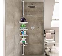 XUANYU Étagère de Douche Télescopique, Étagère Salle de Bain en Acier Inoxydable & plastique, sans perçage, Hauteur Expansion 120-304 cm