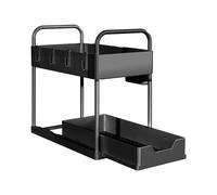 XUANYU Étagère sous Évier à 2 Niveaux, 2 Étages Rangement sous Évier Cuisine, Panier de Rangement Coulissant à 2 Niveaux, Organisateur de Tiroir Coulissant pour Cuisine/Salle de Bain, Noir D-1 PCS