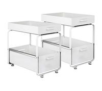 XUANYU Étagère sous Évier à 2 Niveaux, 2 Étages Rangement sous Évier Cuisine, Panier de Rangement Coulissant à 2 Niveaux, Organisateur de Tiroir Coulissant pour Cuisine/Salle de Bain, Blanc F-2 PCS