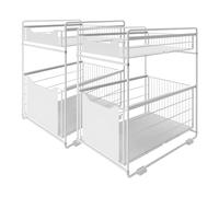 XUANYU Étagère sous Évier à 2 Niveaux, 2 Étages Rangement sous Évier Cuisine, Panier de Rangement Coulissant à 2 Niveaux, Organisateur de Tiroir Coulissant pour Cuisine/Salle de Bain, Blanc C-2 PCS
