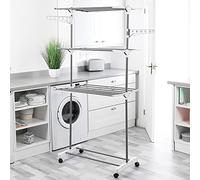 XUANYU Étendoirs à Linge sur Pied 3 Niveaux Pliable et Portable, Sechoir à Linge avec Ailes Pliable, Acier Inoxydable et Plastique, Sechoir a Vêtements Intérieur/Extérieur (Blanc-gris D, 75×44×158 cm)