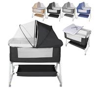 XUANYU Lit Bébé de Cododo avec Table à Langer pour Les Bébés à 36 Mois, Berceau Cododo avec Fonction Bascule Jusqu'à 50 kg, Lit d'Appoint avec Matelas et Moustiquaire, Réglable en Hauteur, Noir