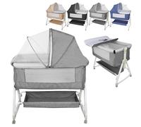 XUANYU Lit Bébé de Cododo avec Table à Langer pour Les Bébés à 36 Mois, Berceau Cododo avec Fonction Bascule Jusqu'à 50 kg, Lit d'Appoint avec Matelas et Moustiquaire, Réglable en Hauteur, Gris
