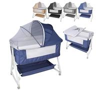 XUANYU Lit Bébé de Cododo avec Table à Langer pour Les Bébés à 36 Mois, Berceau Cododo avec Fonction Bascule Jusqu'à 50 kg, Lit d'Appoint avec Matelas et Moustiquaire, Réglable en Hauteur, Bleu