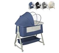 XUANYU Lit Bébé de Cododo et Lit Parapluie Jusqu'à 36 Mois, Berceau Cododo avec Fonction Bascule Jusqu'à 50 kg, Lit d'Appoint avec Matelas et Moustiquaire, Réglable en Hauteur, 90 x 50 x 115 cm (Bleu)
