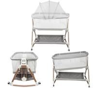 XUANYU Lit Parapluie Bébé Pliable Jusqu'à 50 kg, Lit Bébé de Cododo pour Les Bébés à 36 Mois, Berceau Cododo avec Matelas et Moustiquaire, Lit d'Appoint avec Hauteur Réglable, 90*60*(90-115) cm, Gris